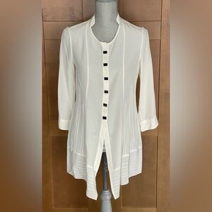 TRICOT CHIC Italy Ivory 100% Silk Long Blouse with Pleats and Bead Details, US 6